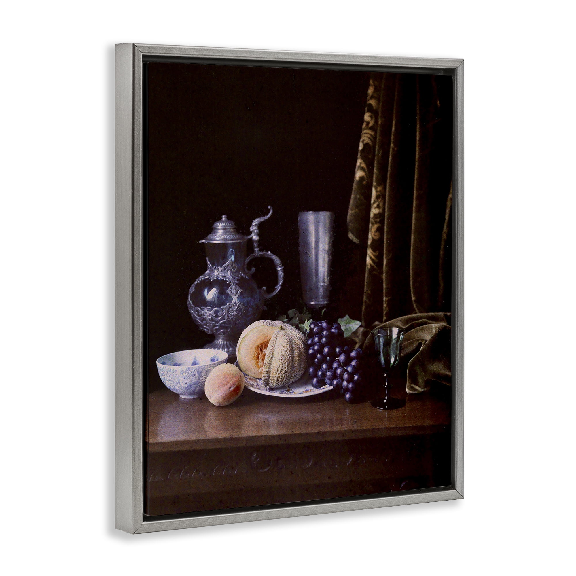 Stupell Industries Vanitas Still Life Food & Beverage Photography Gray Floater Framed Canvas Art Print Wall Art, 17 x 21