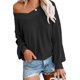 thumbnail image 1 of Blusa holgada de manga larga con hombros descubiertos y escote en V de punto gofre para mujer, 1 of 6