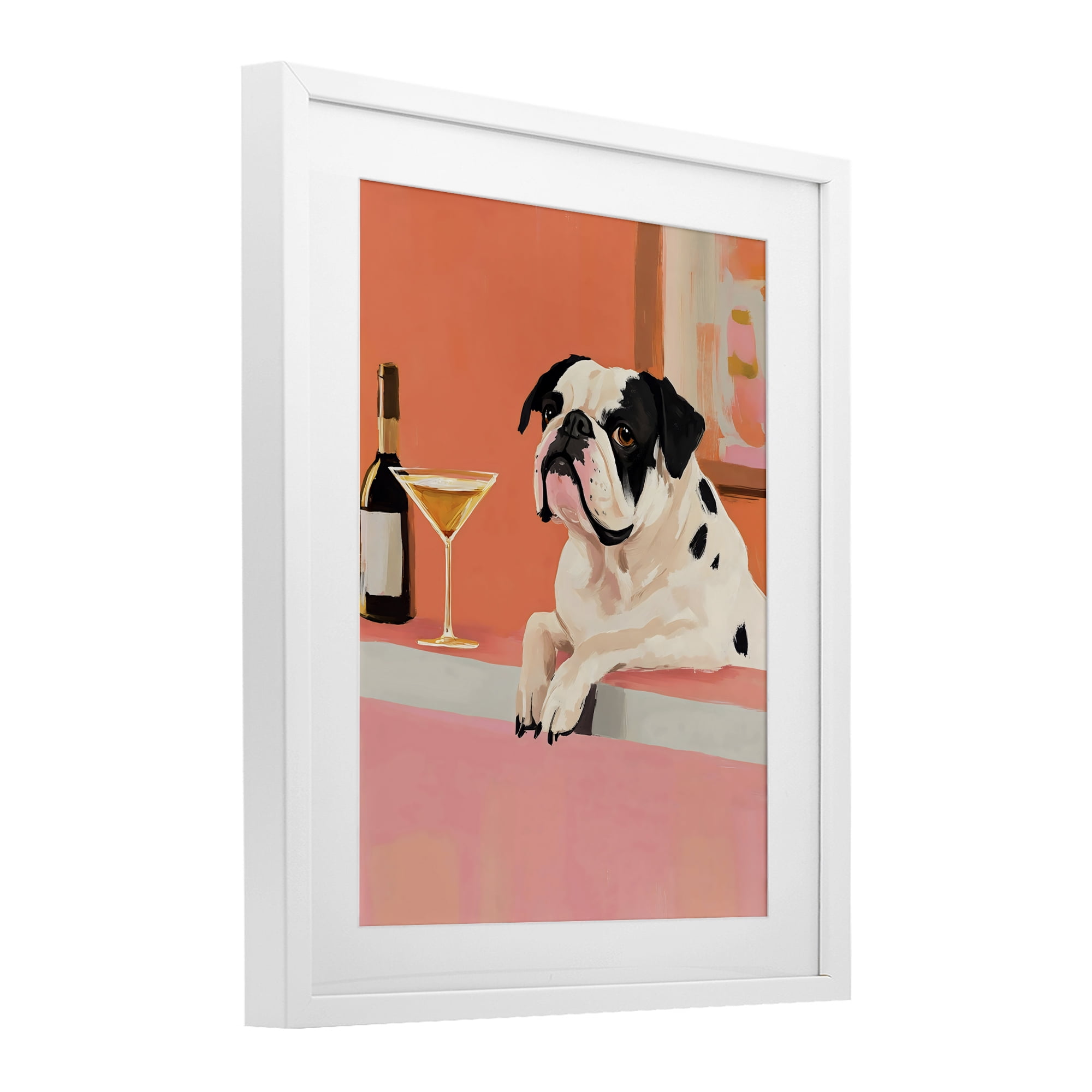 Stupell Industries Bulldog at Martini Lounge White Framed Print Under Glass, design by The Prints Vibe