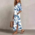 thumbnail image 5 of NTACZA Shirt Dress Womens Dresses Navy Button Down Floral Boho Side Slit Maxi Beach 3/4 Sleeve Blouson Vacation L, 5 of 7