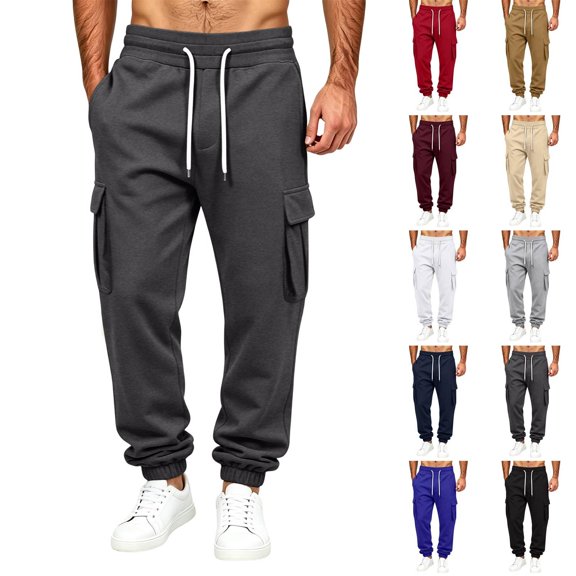 Mens Cargo Sweatpants Heavyweight Fleece Lined Joggers for Men Slim Fit,Cotton, Drawstring Elastic Waist,5 Pockets,Tapered,Track Bottoms,Straight, Sweat Pant,Soft,Daily Wear.