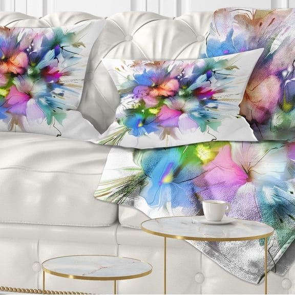 Designart Summer Colorful Flowers - Watercolor Painting Throw Pillow - 12x20