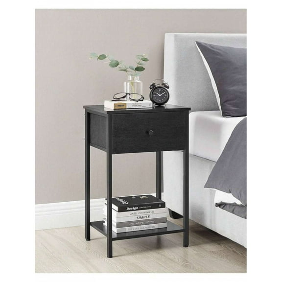 NTGFU Nightstand with Drawer,End Table,Bed Side Table,Small Table,Tall Night Stand with Fabric Storage and Shelf for Bedroom,Dorm,Easy Assembly,Black