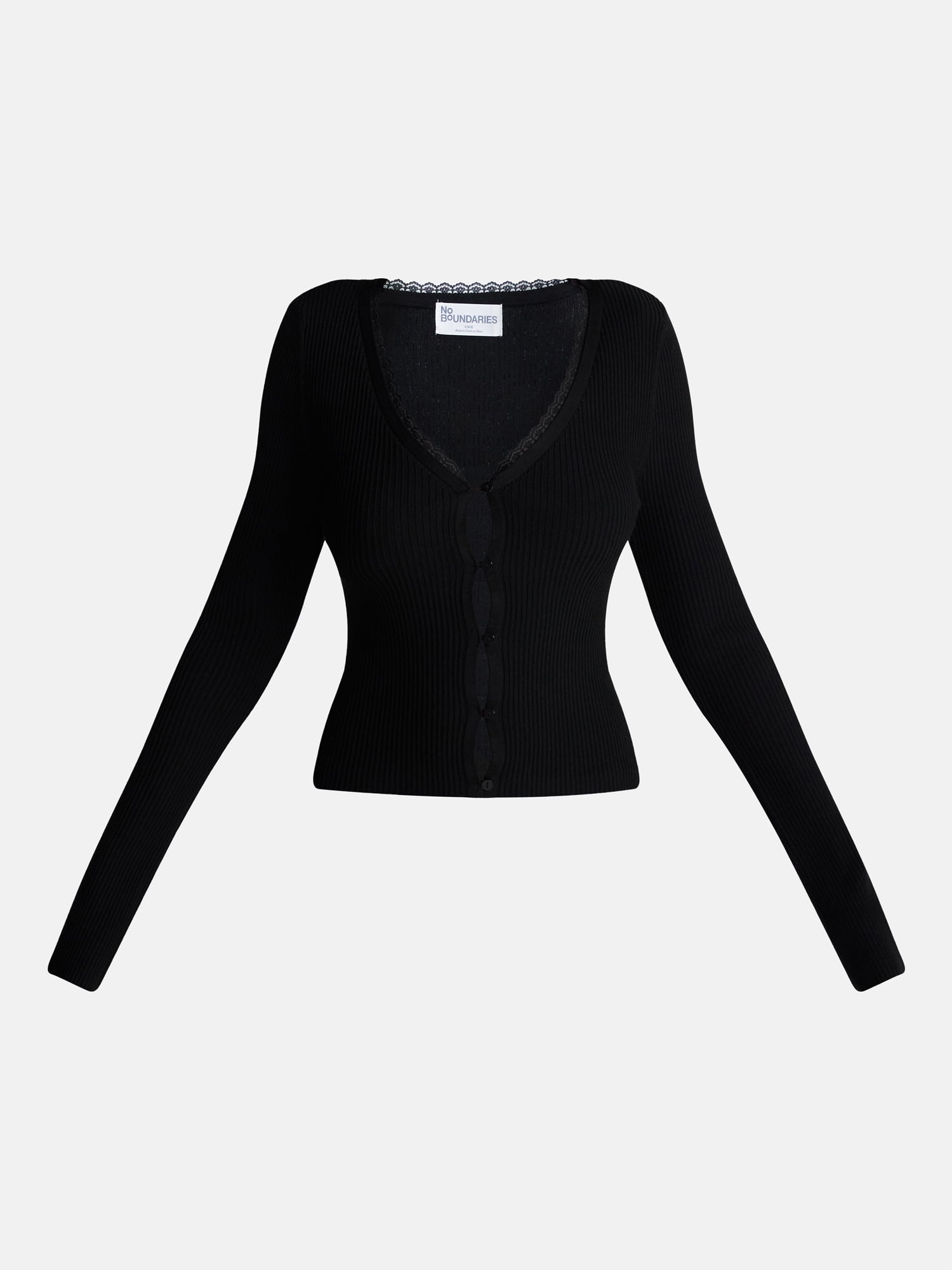No Boundaries Lace Trim Cardigan, Women's XXS-XXL