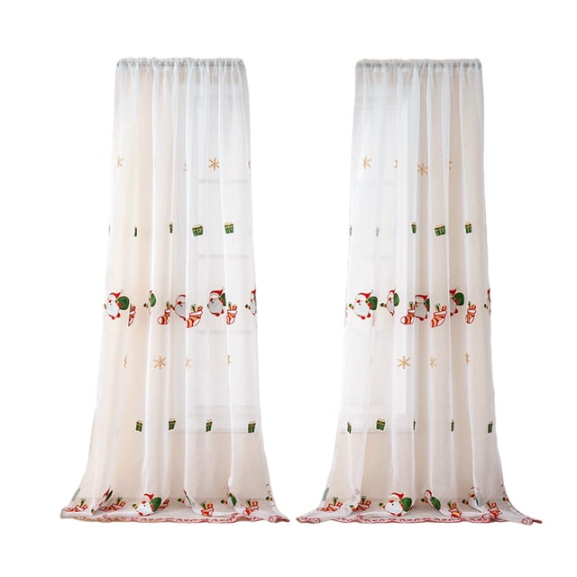 Christmas Curtain Santa Claus Embroidered Polyester Window Panel 84.25 in x 51.18 in Rectangular Decorative Fabric