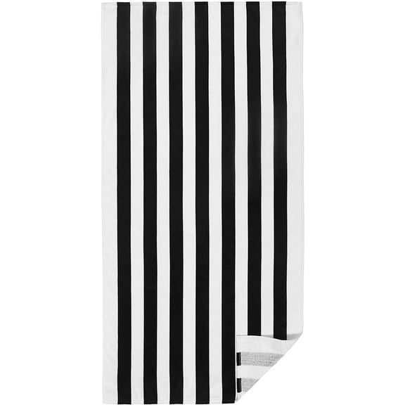 Cabana Stripes Black Color Velour Brazilian Resort Beach Towel 30x60 Inches