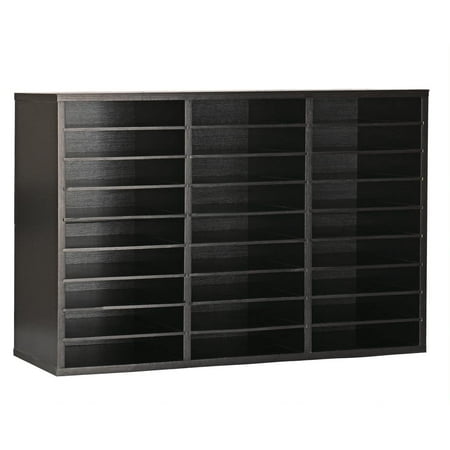 AdirOffice Classroom Mailbox - Wooden Literature Organizer , Construction Paper Storage Organizer , With Removable Shelf (27 Slot , Black)