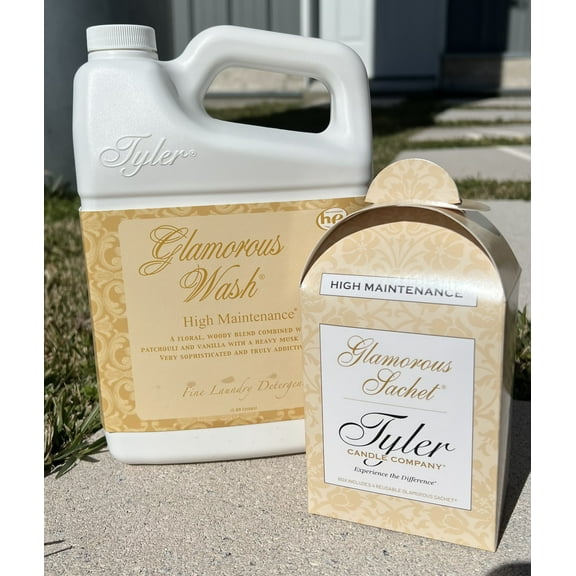Tyler Candle Company, High Maintenance 64oz and Dryer Sachets.