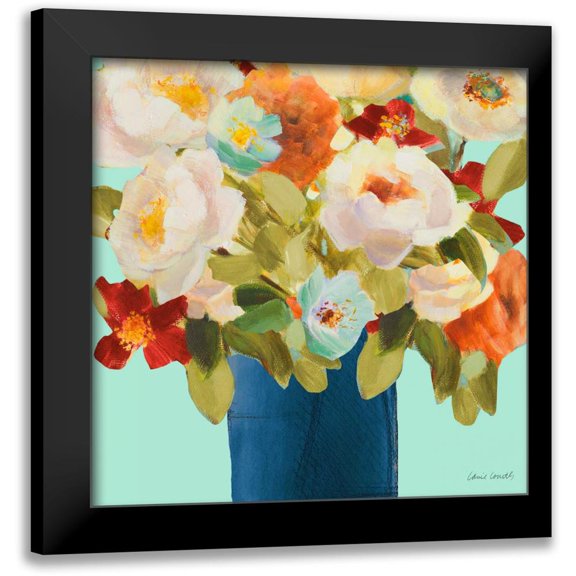 Loreth, Lanie 12x12 Black Modern Framed Museum Art Print Titled - Flower Arrangement on Teal II