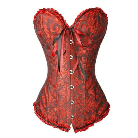 

Calsunbaby Women Corset Floral Lace up Corset Satin Bustier Bodyshaper Trim Tops