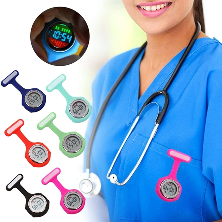harmtty 1Pc Digital Display Dial Clip-On Fob Nurse Brooch Pin Hang Pocket  Electric Watch,Light Blue 