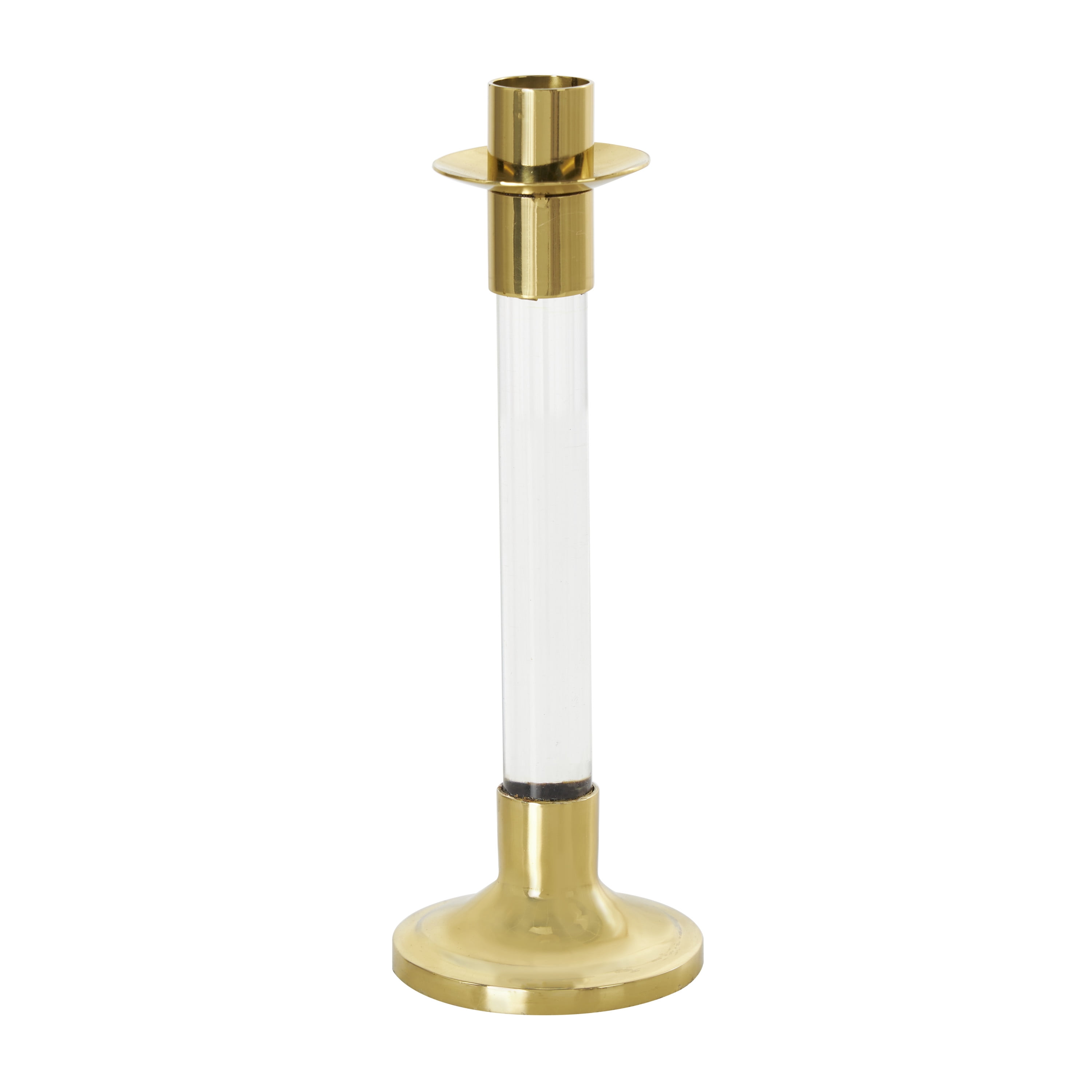 DecMode 2 Candle Gold Stainless Steel Candle Holder with Clear Glass Center, Set of 2