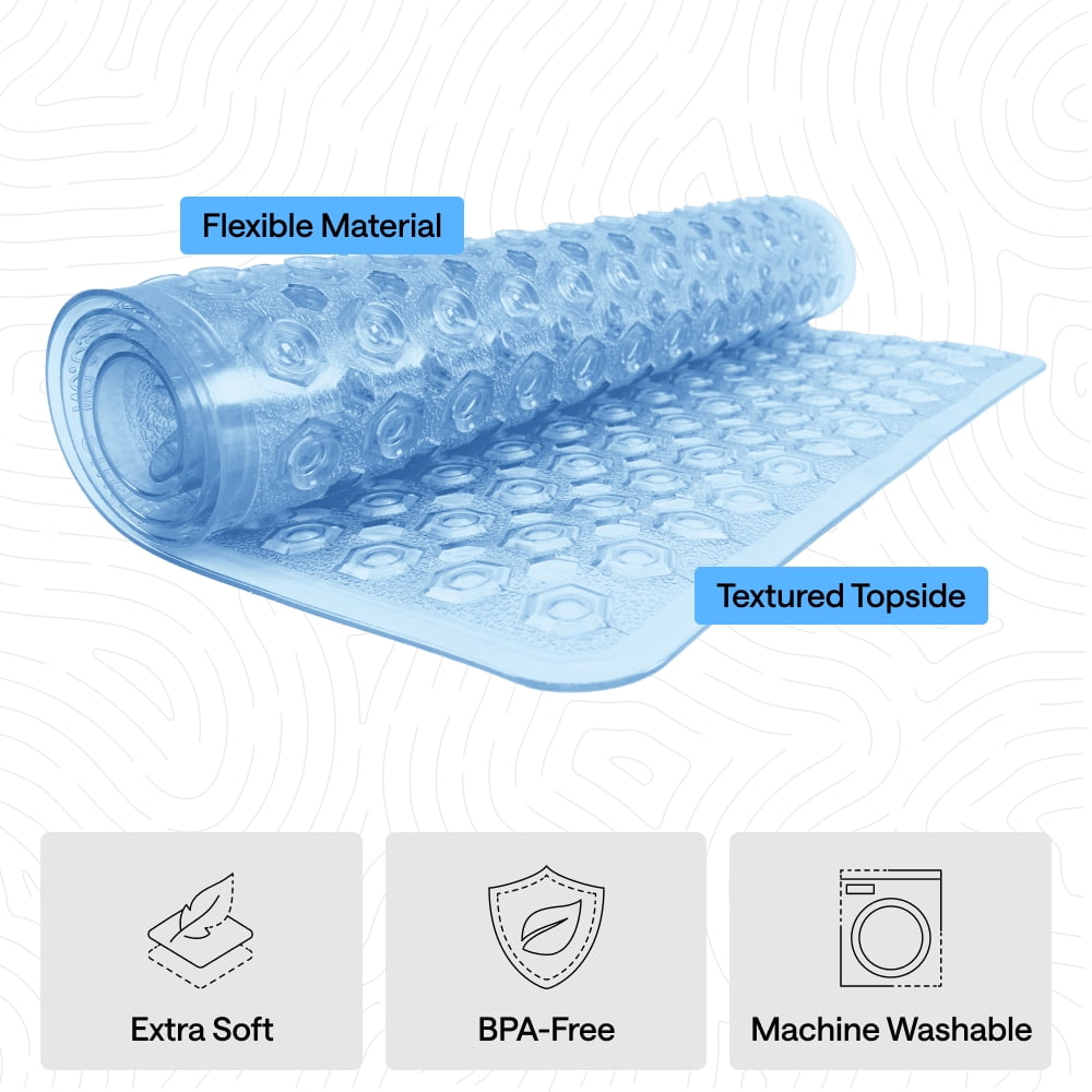 GORILLA GRIP Patented Shower and Bathtub Mat, 21x21, Square Bath Tub Stall Floor Mat, Blue