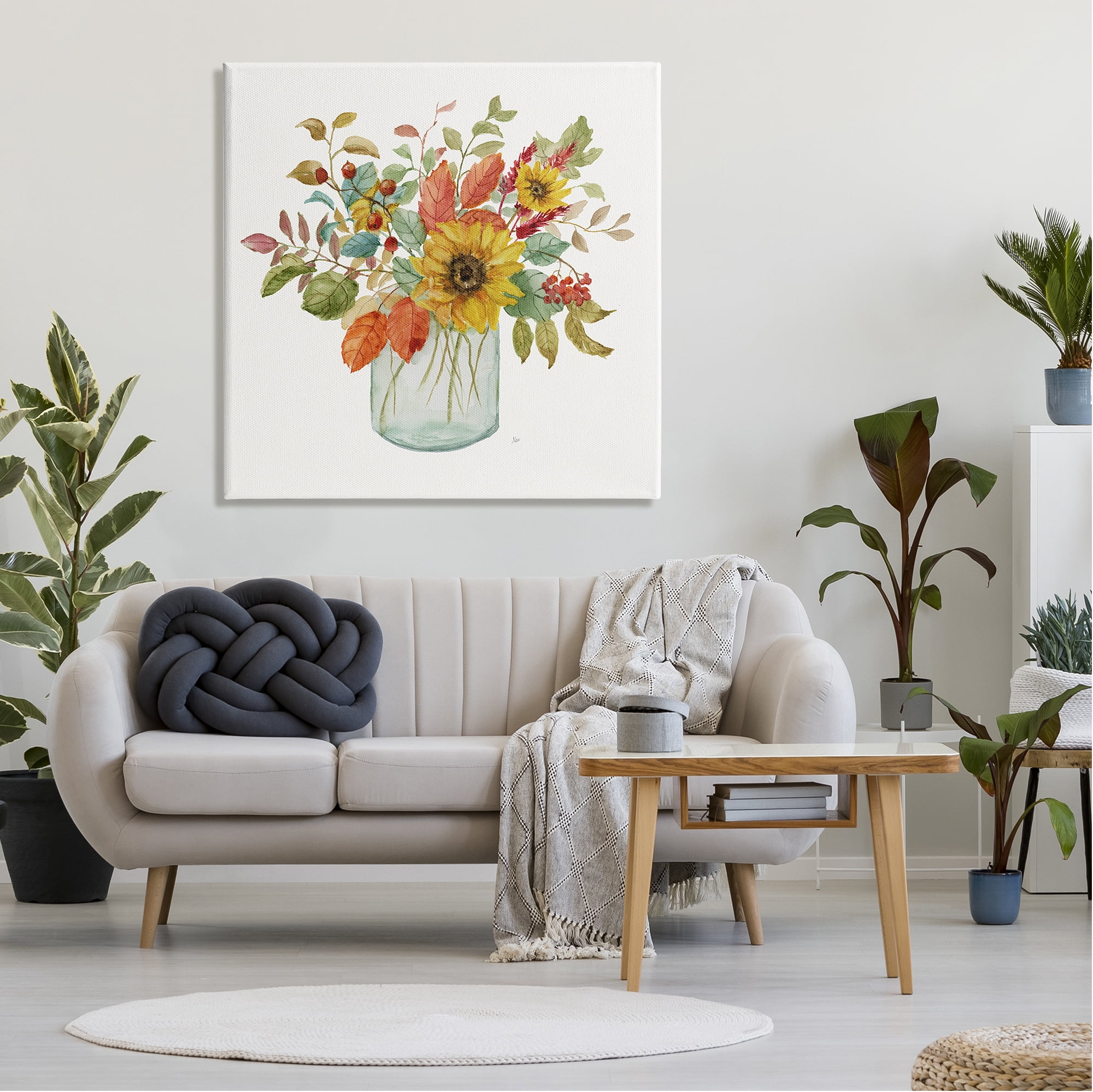 Stupell Industries Simple Country Botanicals Sunflower Vase Design Country Painting Gallery-Wrapped Canvas Print Wall Art, 36 x 36, Design by Nan