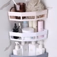 thumbnail image 3 of Estantes de baño triangulares, estante organizador de ducha de diseño elegante para accesorios de baño, estantes de esquina con ganchos ajustables, fuerte succión para almacenamiento de gran tamaño, 3 of 6