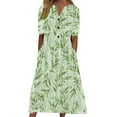 thumbnail image 2 of CHOK Robes d'Été pour Femmes à Boutons avec Poches Grande Taille Bohème Décontractée Longue Robe Maxi Imprimé Floral Manches Courtes Col en V Longueur sous le Genou Évasée Ligne A Maison Ample Robes Soleil, 2 of 6
