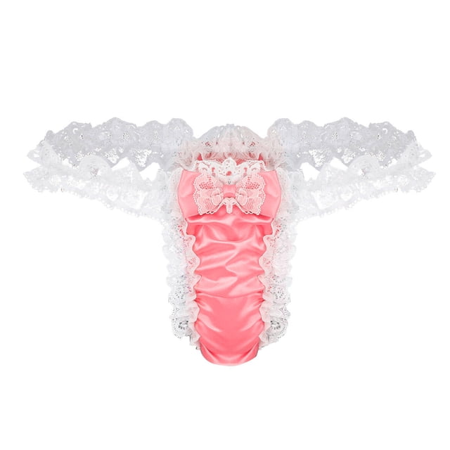 Gibobby conjunto de bragas Open Butt Mens Briefs G-string Lace Sexy Tanga Ropa interior Bragas Low (Rosa, L)