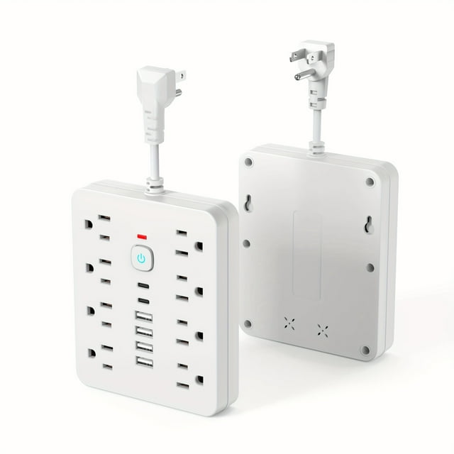 14-in-1 Power Strip with 8 AC Outlets & 6 USB Ports (2 Type-C), Wall Mount Design for Office Den