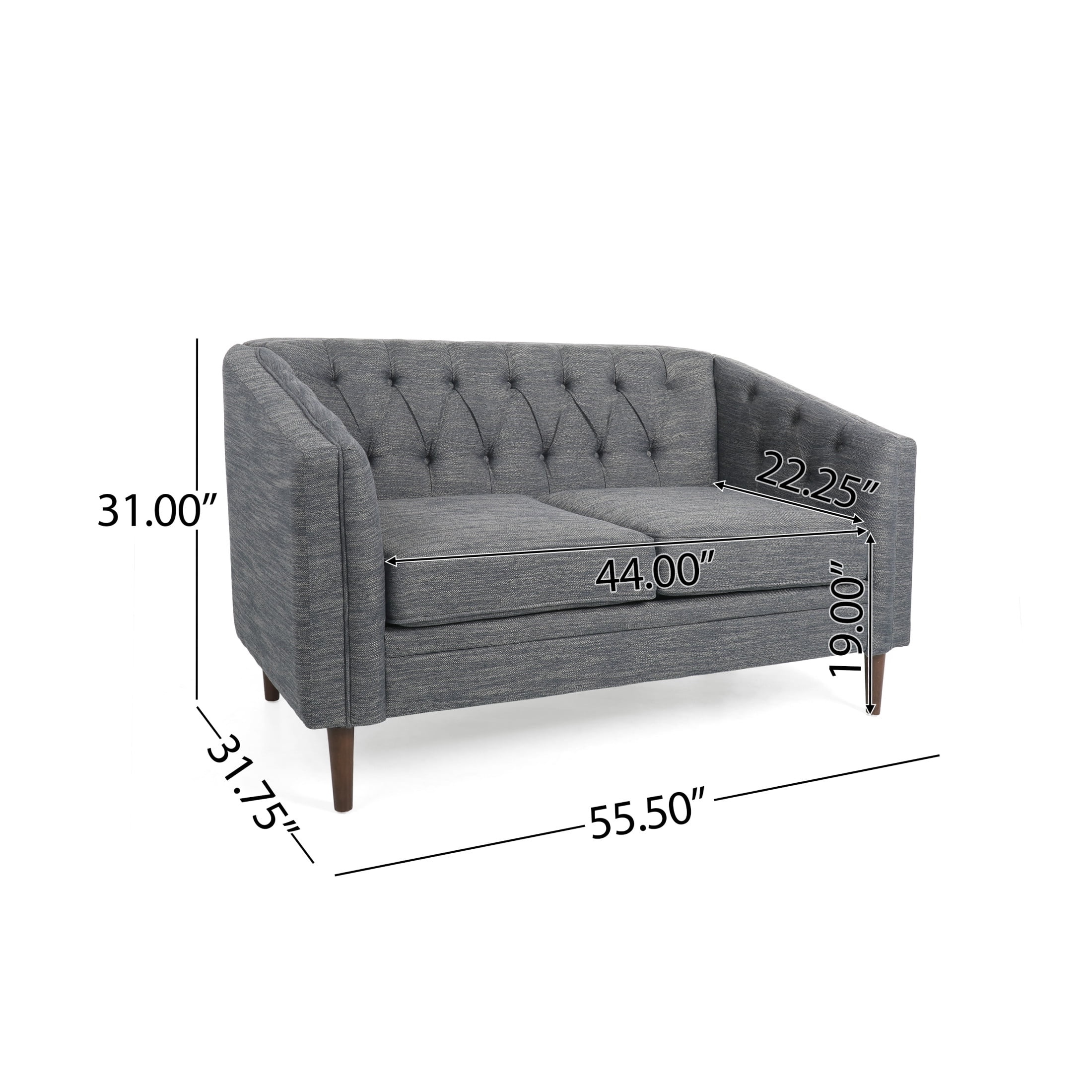 Noble House Brookover Fabric Tufted Loveseat in Charcoal With Espresso Finish