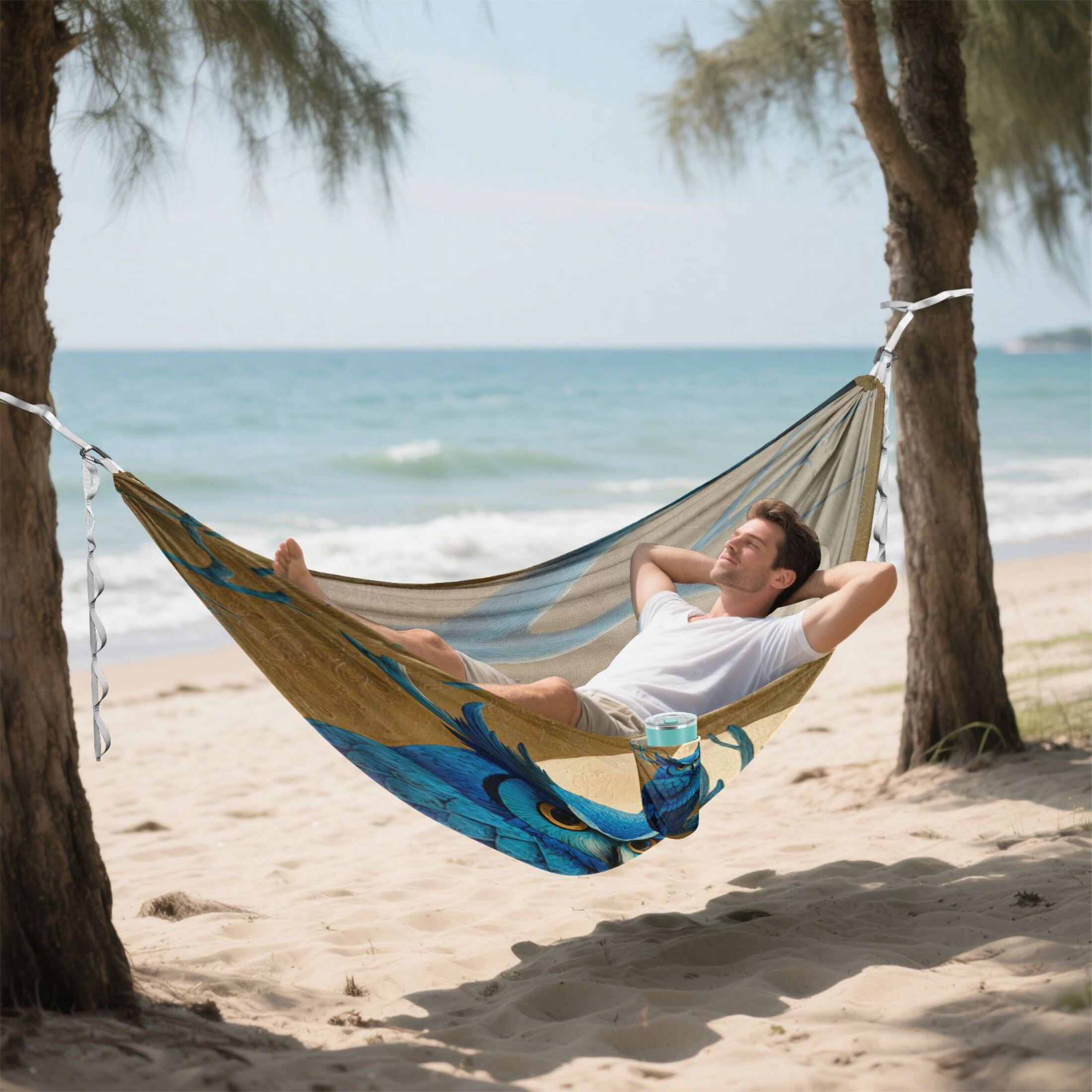 Hammock Camping Hammock Nylon Portable Hammock Travel Camping Hammock Blue Owl Antlers Moon Perch