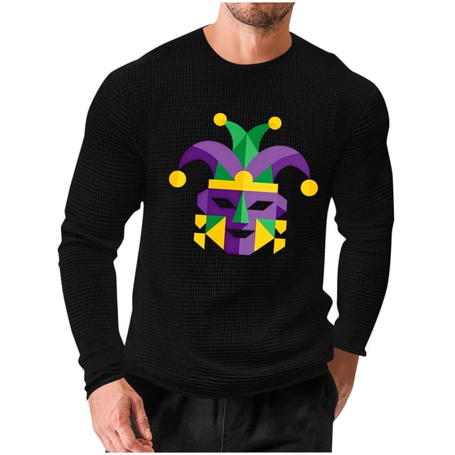 Camisetas Casuales de los Hombres de Moda Suelta Elástica Fitness Home Carnaval Impreso de Manga Larga con Cuello Redondo con Poliéster Suave, Top Transpirable