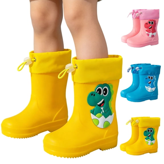 Zefriona Rain Boots for Boys Girls Elastic Cuff Dinosaur Design Waterproof Slip Resistant Short Top PVC Rain Shoes for Toddlers & Kids Yellow Size 8.5 Toddler