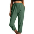 thumbnail image 2 of up to 60% off Gifts Usmixi Cropped Pants for Women Casual Elastic Waist Solid Loose Straight 3/4 Trousers Breathable Comfy Cotton Linen Capris Pants with Pocket Khaki m, 2 of 7