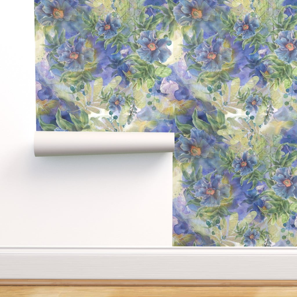Peel-and-Stick Removable Wallpaper Blue Flower Garden Abstract Vintage Floral