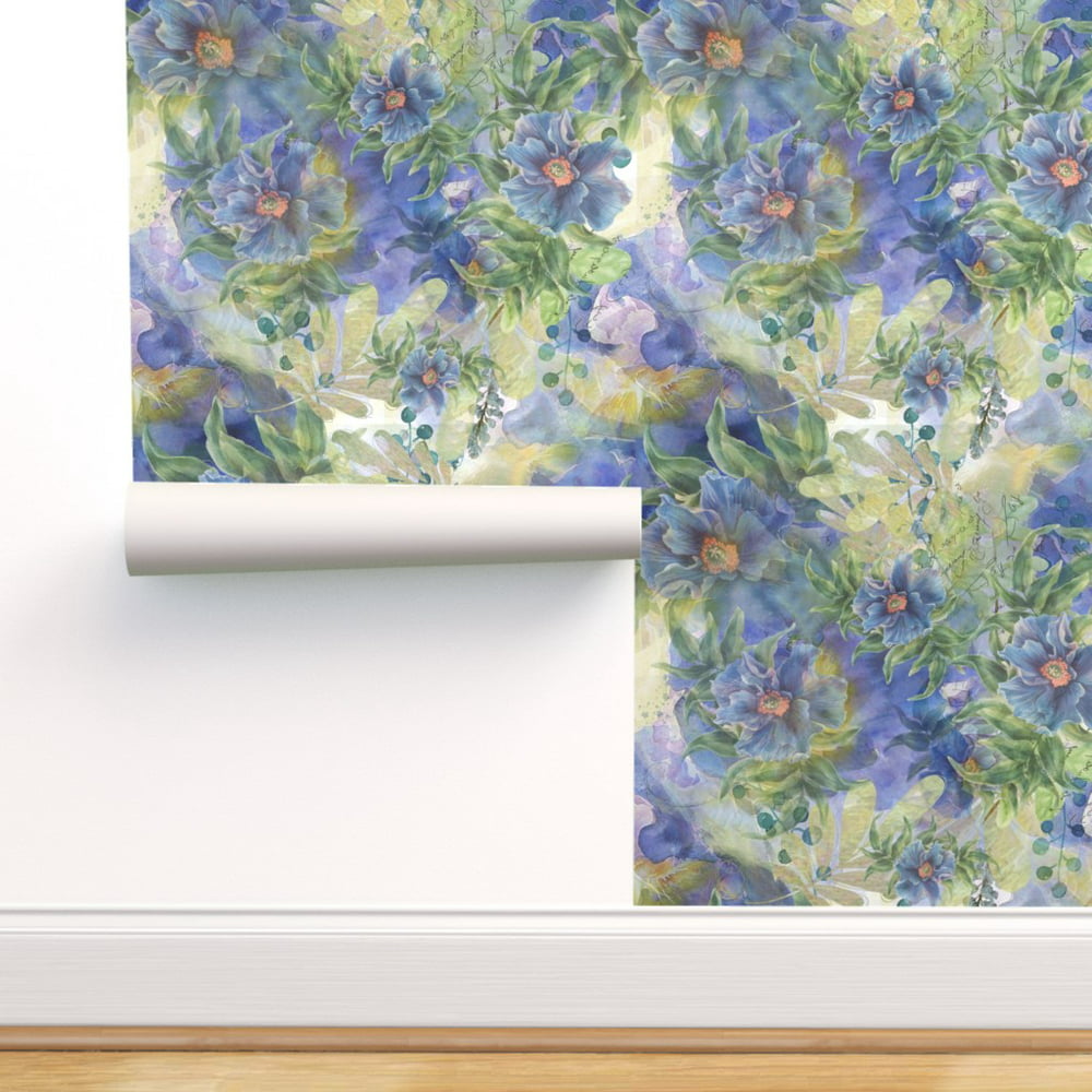 Peel-and-Stick Removable Wallpaper Flowers Blue Floral Abstract Vintage
