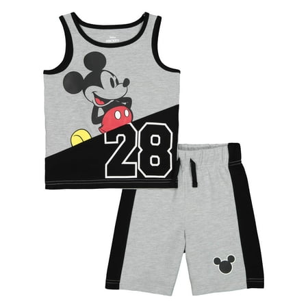 Mickey Mouse Graphic Muscle Tank & Drawstring French Terry Short, 2pc Outfit Set (Toddler