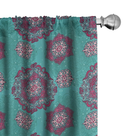 Ambesonne Victorian Window Curtains, Medieval Floral Ornaments, Each 28" W x 63" L, Pale Pink Turquoise
