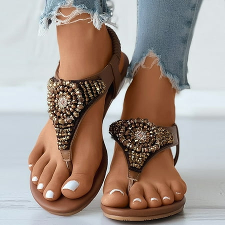 

Cathalem Slip on Sandals for Women Wide Width Womens Wedges Shoes Elastic Band Casual Slide Sandals for Women Arch Support Brown 8.5