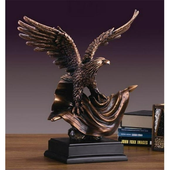 Marian Imports F51127 Aigle avec Drapeau Sculpture en Résine Plaquée Bronze