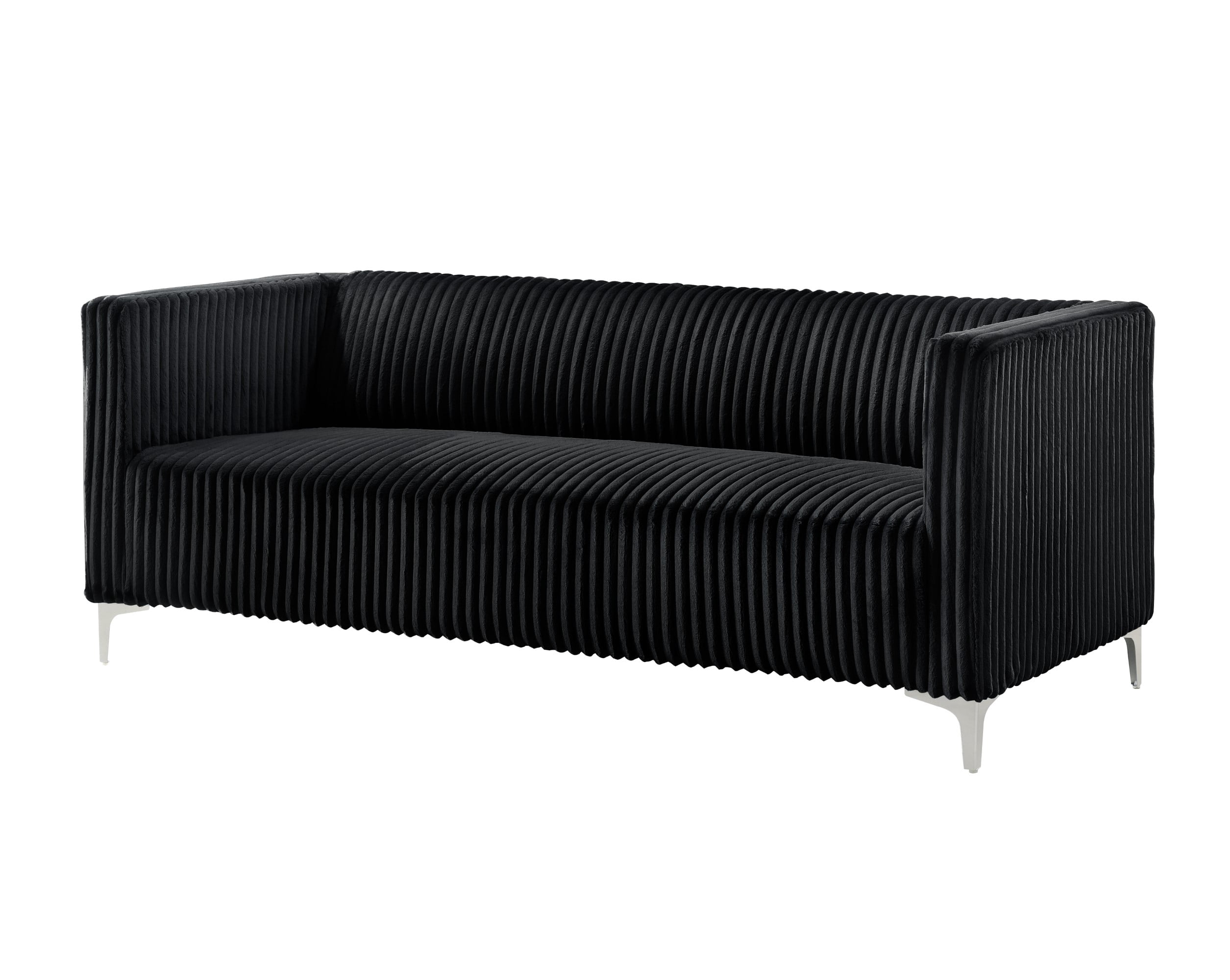 Home Design Gavin Velvet Square Arm Sofa with Plush Cushions and Modern Upholstery, Durable Frame for Living Room, Contemporary Black Design