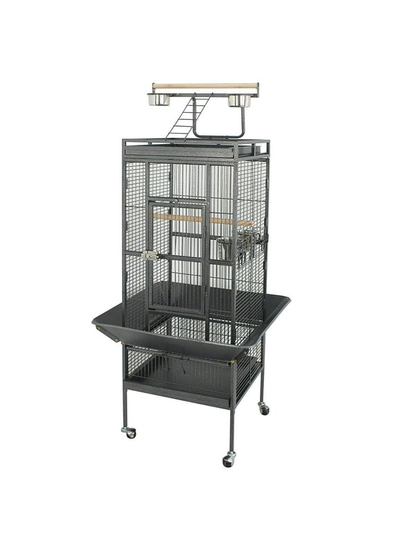 ZENSTYLE 61" Large Bird Cage with Rolling Stand Parrot Cage Pet House Wrought Iron Birdcage, Black