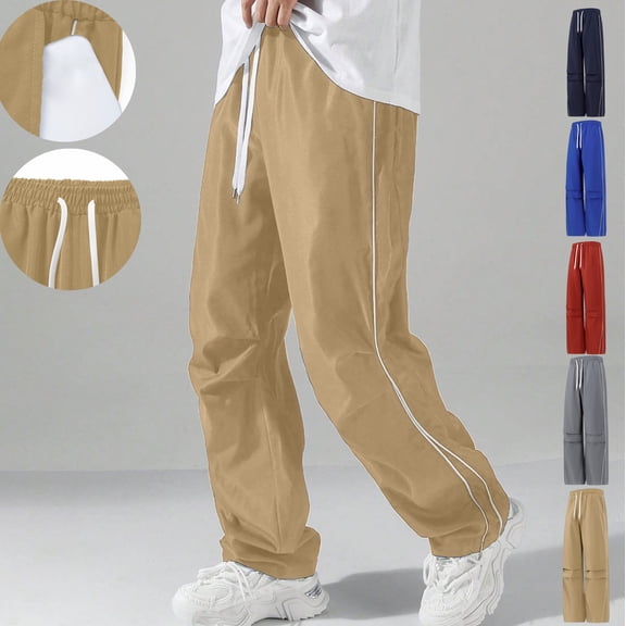 Gamivast Track Pants for Men Athletic Running Pants Drawstring Elastic Waist Lightweight Sporty Joggers Loose Fit Casual Gym Pants with Stripe Detail