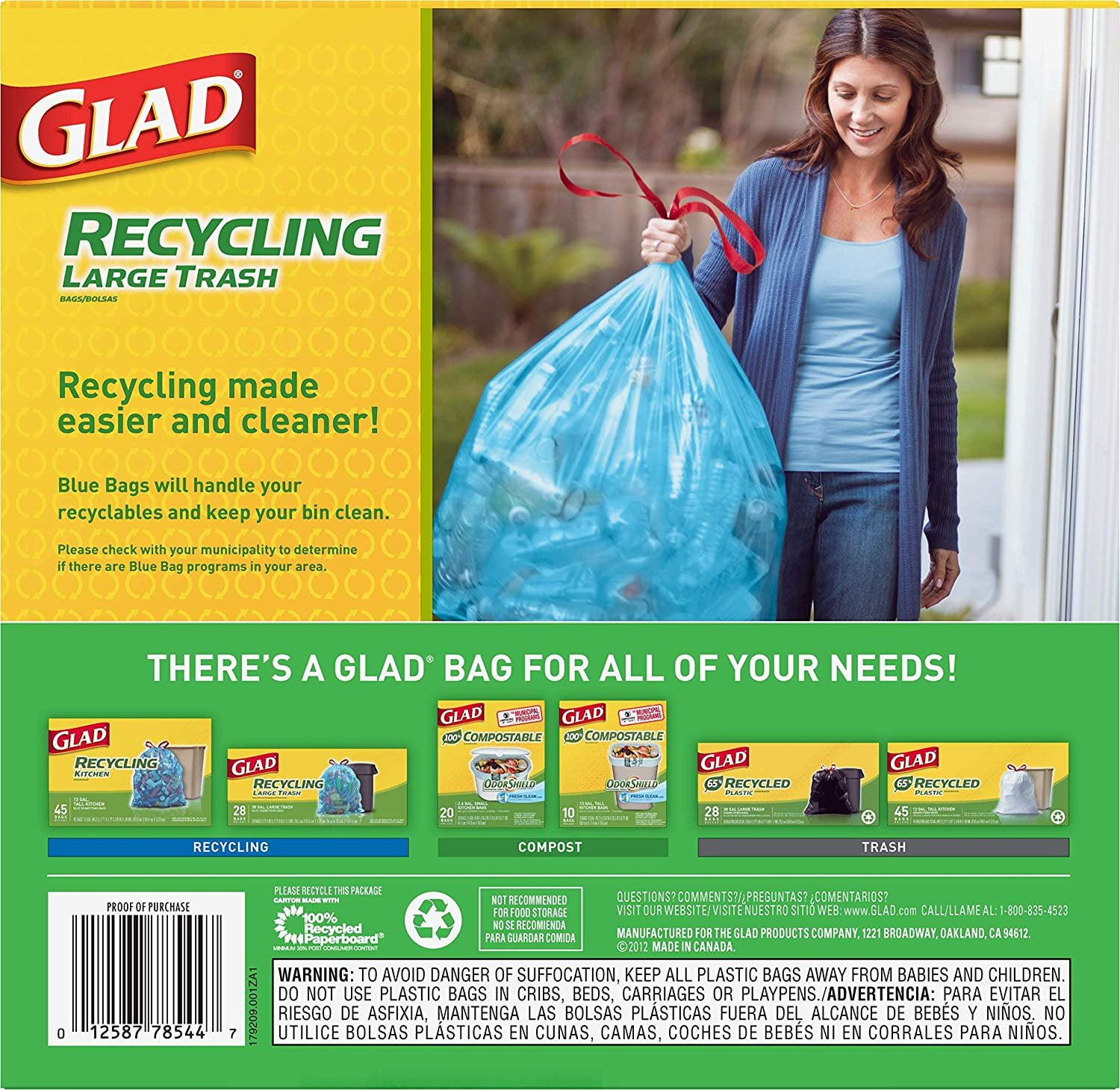 Glad 30 Gallon Recycling Large Drawstring Blue Trash Bags, 28 ct - Fry's  Food Stores