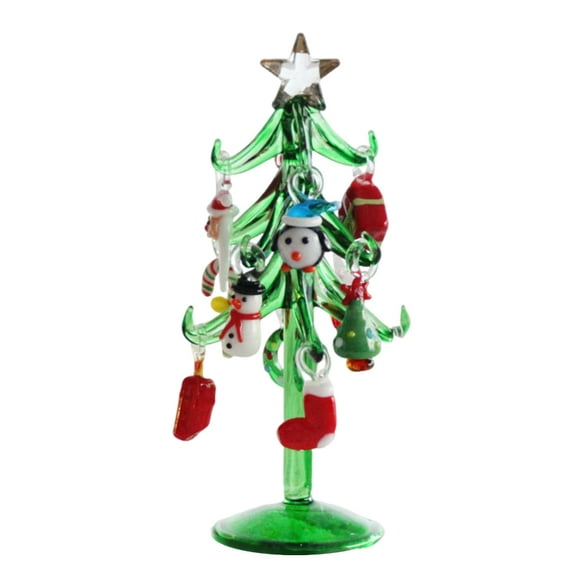 Tizuqe Worktop Glass Christmas Deck Colorful Tree Statue Miniature Display