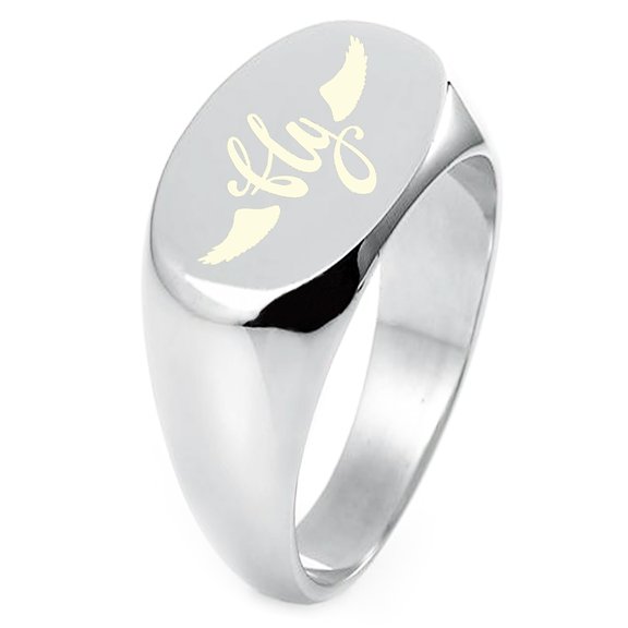 Sterling Silver Fly and Soar Engraved Oval Flat Top Polished Ring