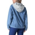 thumbnail image 3 of INSPIRE CHIC Women's Denim with Hood Distressed Long Sleeve Button Down Detachable Hoodie Jacket 2XL Blue, 3 of 6