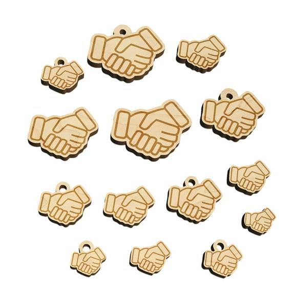 Shaking Hands Agreement Icon Wood Mini Charms Shapes DIY Craft Jewelry - With Hole - Various Sizes (16pcs)