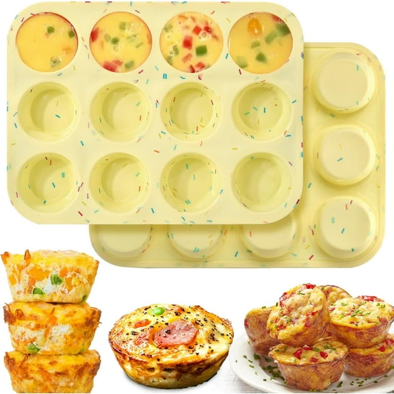 Silicone Egg Bite Molds, 2Pack 12-Cavity Muffin Pan for Baking, Tarts, Nonstick Cupcake Pan
