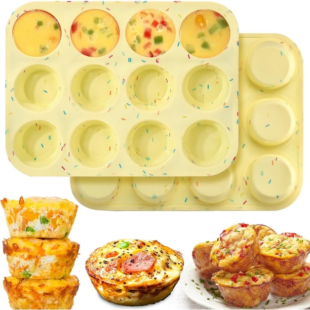 Moldes de silicona para muffins, paquete de 2, 12 cavidades, antiadherentes, para tartas y cupcakes.
