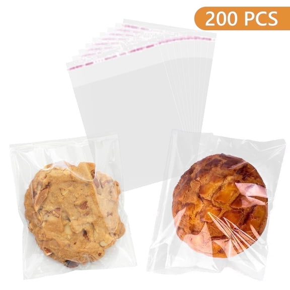 Tripumer 200 Pcs Cellophane Cookie Bags 4 x 6 inch Self Sealing Packaging Bags for Gift Giving Clear