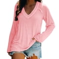 thumbnail image 2 of Endives Women's Long Sleeved T Shirt Retro Shirt V Neck Loose Thin Breathable Womens Top Spring Summer Pink, 2 of 7