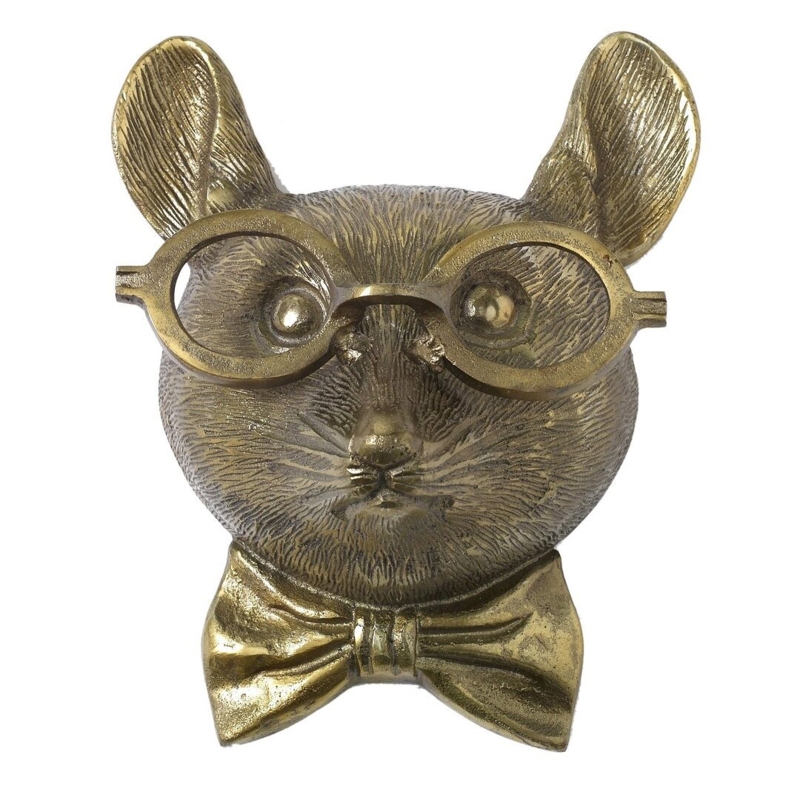 Bronzed Resin Animal Head Sculpture with Glasses Wall Mounted Bear Fox