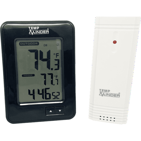 Minder Research Thermometer TM22259VP TempMinder; Digital Display; Handheld; Wireless Remote Sensor; Battery Powered; With 1 Remote Sensor/Without AA And AAA Batteries; Black; Plastic; Single