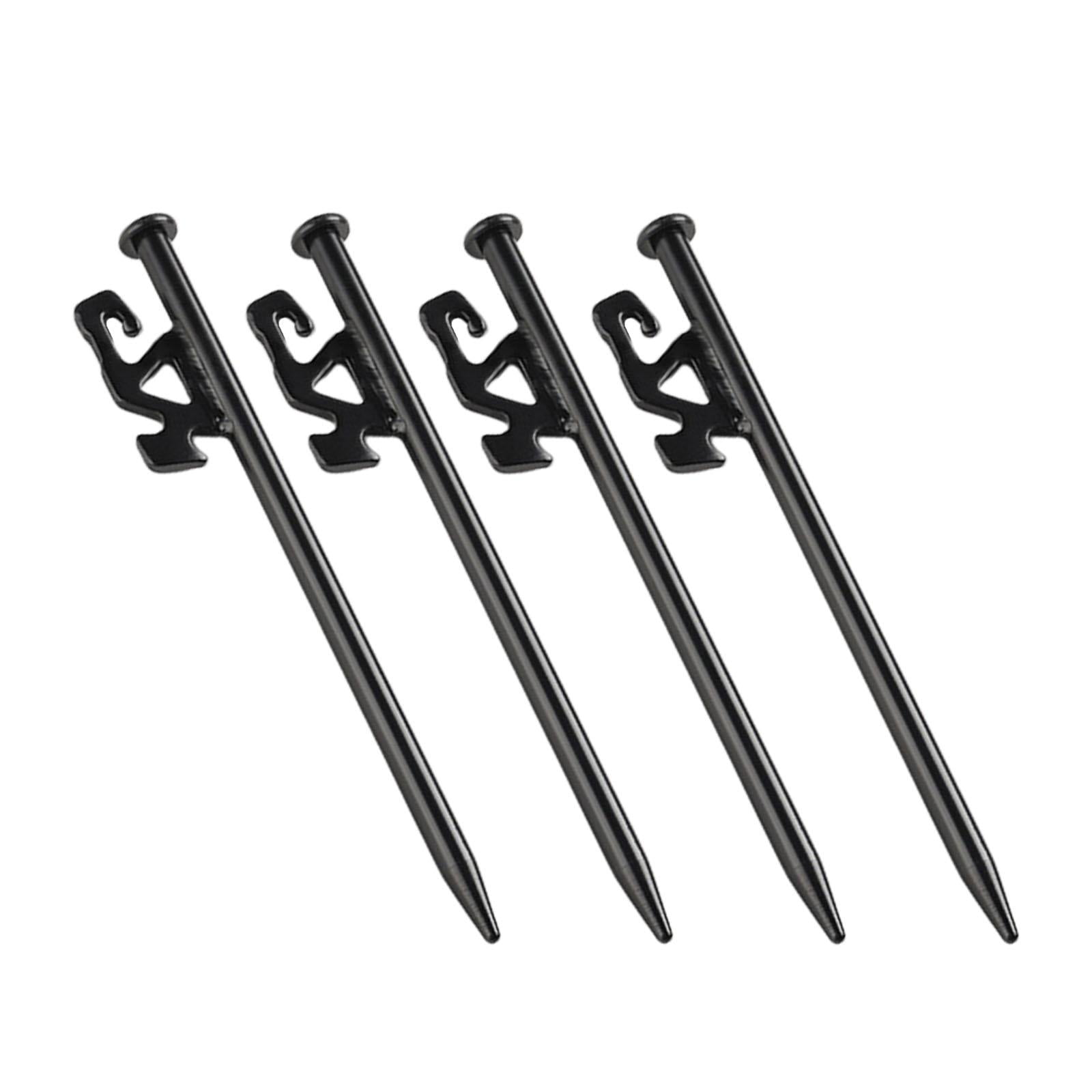 4pcs Heavy Duty Black Steel Metal Tent Pegs Camping Stakes Pegs Ground Nail 