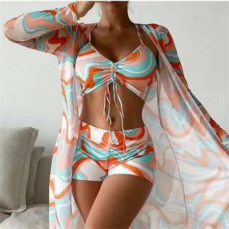 Gubotare Womens Bikini Underwear High Waisted Bikini for Women Tummy Control Bottoms Push Up Crop Top Swimsuit 2 Piece High Cut Teens Girls Bathing Suits RD1 S