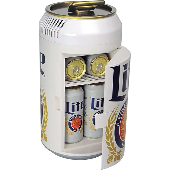 Mini Fridge - Refrigerator for Bedroom Office, Portable Table Top Beverage Cooler, 12V 110V Refrigerador For Drinks, Soda, Wines, Use In Car, Outdoor, Patio, 8 Can